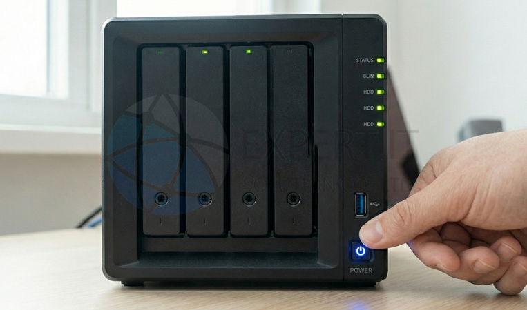 กดปุ่ม Power เพื่อเปิดเครื่อง Synology NAS